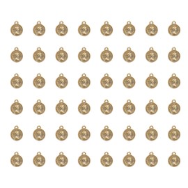 Ruwado 50 Pcs Round Mini Face Charms for Jewelry Making Kits Small 9.6 x 7.8 mm Metal Kits for DIY Crafting Project Necklace Bracelet Key Chain (Antique Gold)