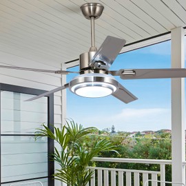 LDDBEN Brushed Nickel Ceiling Fan with Lights and Remote Control, 3-Color Stainless Steel Ceiling Fan Light, Quiet Reversible Motor, 5 Blades Modern Ceiling Fan for Indoor (Silver, 42 Inch)