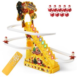 YIYZAOF Santa Climbing Stair Slide Toy with Music and Light,Santa Claus Racing Tracks Set for Toddlers,Roller Coaster Toys for Kids Ages 3+