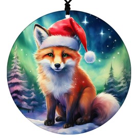 Fox Christmas Ornament - Wildlife Home Decor Featuring Santa Cap and Northern Lights - 2025 Acrylic Disc Decoration For Tree - Unique Animal Lover Gift From Cranberry Collective
