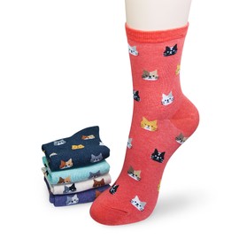 KONY Women's Girls Casual Funny Novelty Crew Socks, Cute Cats Printed Pattern - Gifts for Cat Lovers (Mini Cats - 5 Pairs)