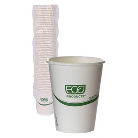 ECO PRODUCTS GreenStripe Disposable Paper Coffee Cups, Single Wall Hot Paper Cup, Plant Based PLA Lining, Biodegradable, Pack of 50, 8 oz