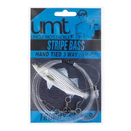 10 Pack Striped Bass Rigs 3-Way 6/0 Circle Hook - Uncle Mo's Saltwater Beach Fishing Tackle, Robust 60lb 3way Swivel, 4ft 60lb Monofilament Leader for Enhanced Bait Presentation