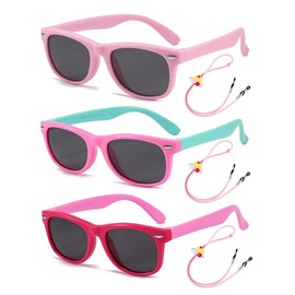 Flexible Kids Sunglasses Polarized Toddler Sun Glasses for Baby Boys and Girls Shades UV400 Protection with Case Age 2-8 (Pink + Pink/Cyan+ Rose/Pink)