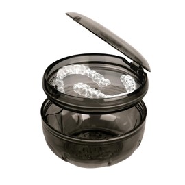Maoerdental Retainer Cleaner Case,Double Layer No-Leak Denture Cup for Soaking Dentures, Denture Bath for Invisalign Aligner,Retainers,Mouth Guard,Night Guard (Black)