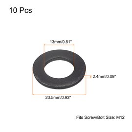 sourcing map Carbon Steel Flat Washer Fits M12 Bolts, 10pcs M12 x 23.5 x 2.4mm Black Oxidized Grade 8.8 Alloy Steel Fasteners for Mechanical Industry