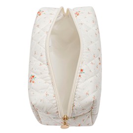 JOVAKIT Square Makeup Bag Cute Cosmetic Bag for Women, Floral Coquette Aesthetic Toiletry Bag, Zipper Make Up Pouch, Travel Make Up Organizer Bag (White Small Flower)