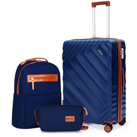 3 piece Luggage Set Expandable Suitcase 22x14x9 Airline Approved Carry on, ABS Hard Case Suitcases with Spinner Wheels, TSA Lock, (DarkBlue)
