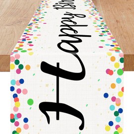 Niviy Happy Birthday Table Runner Birthday Party Table Decorations White Birthday Table Decor Summer Table Runners for Home Party Decor (13 x 72 inch, White)