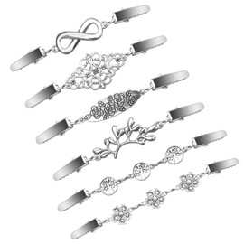 Pack of 6 Cardigan Clips, Creative Silver Metal Sweater Scarf Clip, Brooch Silver Simple, Vintage Pullover Clips, Women's Clip for Cardigan & Clothing Buttons, Removable, Cardigan Clip, Metal