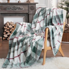 HOMRTAR Buffalo Plaid Fleece Throw Blanket Super Soft Luxurious Cozy Flannel Bedding Blanket for Home Decor All Season (50 x 60 Inch, Sage Green)