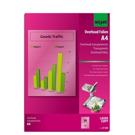 SIGEL LF620 OHP-Folien / Overheadfolien für Farb-Laserdrucker / Farbkopierer A4, 50 Blatt