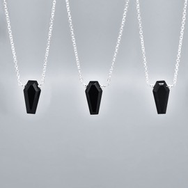 Gempires Natural Black Onyx Coffin Necklace, Protection Stone, Yoga Jewelry, 20 x 9 x 5 mm Stone, 16 + 2 Inch Adjustable Silver Plated Chain (Black Onyx)