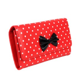 Schompi Retro Women's XXL Wallet with Polka Dots Pattern and Bow, Faux Leather Wallet with Dots, red, Retro