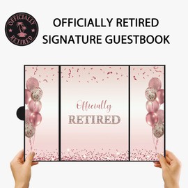 DARUNAXY Rose Gold Retirement Party Decorations for Women, Officially Retired Alternative Signature Guest Book Happy Retirement Gifts Signing Card Board for Retirement Farewell Party Supplies