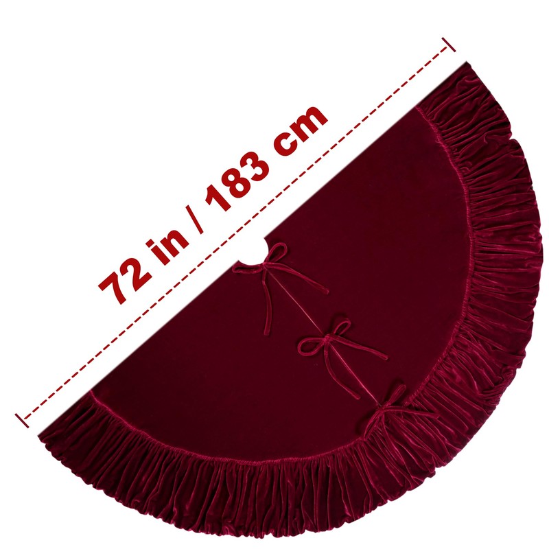 72-Inch Ruffled Velvet Christmas Tree Skirt, Thick Foam-Lined Heavy Duty