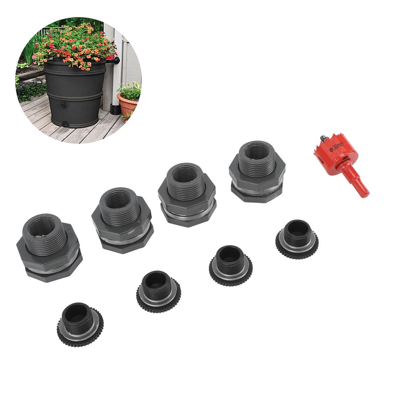 3/4 Inch Rain Barrel Bulkhead Fitting Kit with Plugs Hole