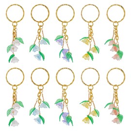 SUPERFINDINGS 20Pcs 5Colors Glass Keychain Orchid Pendant Keyrings Tulip Charms Keychain Floral Leaf Keyrings for Purse HandBag Wall Accessories Car Key Decoration, 76mm