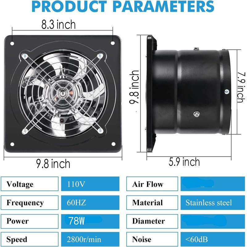 Aydomer 8 Inch Exhaust Fan Metal Ventilation Fan With Switch
