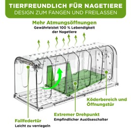 ISOTRONIC Maus Mausefalle Lebend mit Köderbox | Einfach zu Bedienen, einfach zu Reinigen, wiederverwendbar | berührungsfreie Freigabe, hochsensibler Auslösemechanismus - tierfreundlich (1)