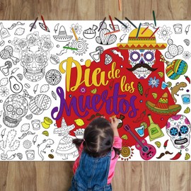 Day of The Dead Giant Coloring Poster for Kids Dia De Los Muertos Large Coloring Posters Sheets Sugar Skulls Tablecloth Mexican Fiesta Party Banner for Home Wall Decor Drawing DIY Painting Crafts