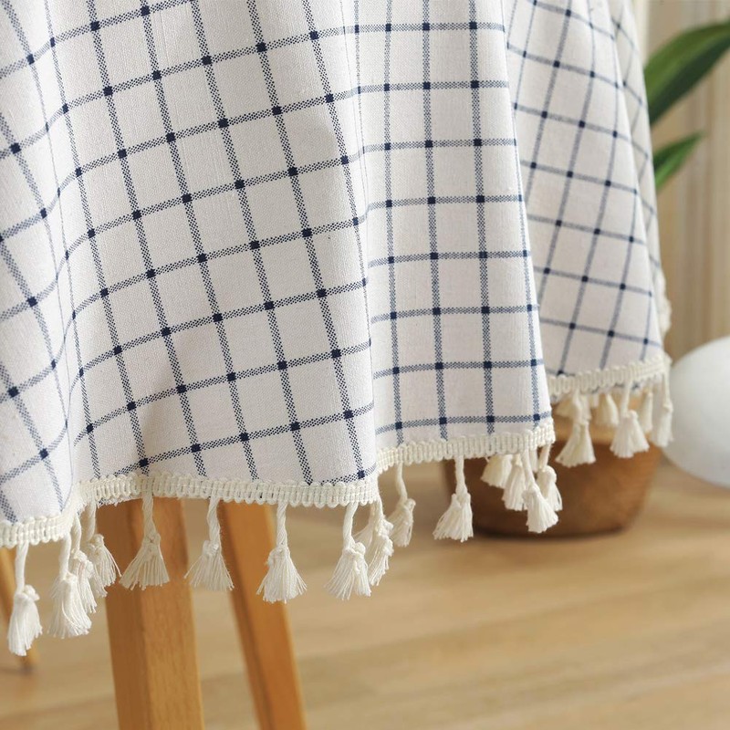 meioro Round Tablecloths Cotton and Linen Table Cloth Tassel Circle