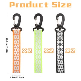 Grevosea 6Pcs Reflective Strips, Safety Reflector Pendants Reflective Pendants Safety Key Chains Reflective Tags Keyring for Backpack Clothes Wheelchair Cycling Walking Running(Green, Black, Orange)