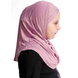 Ecardin Turkish Girls' Muslim Islamic Scarf Hijab - 100% Polyester, Elastic Under Chin, Solid Colors, Ages 4-10 (Laylak)