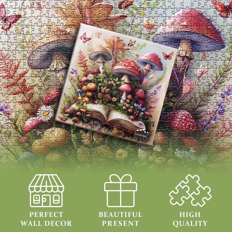 Mushroom Jigsaw Puzzle 1000 Pieces, Magic Book Plant Flower Puzzles