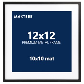MAXTBEE 12x12 Picture Metal Frame Black,Frame with Mat for 10x10,Premium Aluminum Poster Frame 12x12 inches,HD Glass Frames for Wall Gallery, Home, Office
