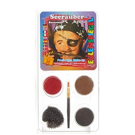 Eulenspiegel 204962 - Motiv-Set Seeräuber, 3 Farben, 1 Bart-Stoppel-Schwamm, 1 Pinsel, 1 Anleitung, für ca. 30 Masken, Karneval, Motto-Party