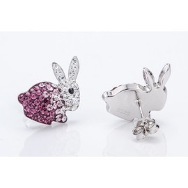 YACQ Women's 925 Sterling Silver Crystal Bunny Stud Earrings - 3/5 X 3/5 Inch - Ultra Light - Easter Costume Jewelry Accessories Gifts for Women Girls (Purple)