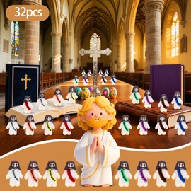 URSKYTOUS 32Pcs Little Jesus Figures Mini Jesus Love You Figurines Bulk Tiny Miniature Rubber Toys to Hide and Seek Religious Party Favors Sunday School Baptism Gifts Multicolor Easter Egg Stuffers