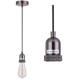 Black Nickel Ceiling Pendant Light Fitting, Twisted Braided Flex,E27 Lamp Holder Suspended Pendant Light Fitting.(CMF01BNK)