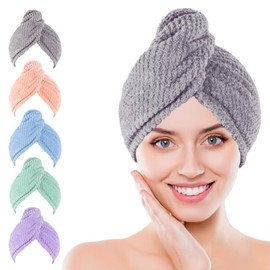 Kldnkig Kldnkig Soft Microfiber Hair Drying Towel Wrap, 5 Pack Elastic Hair Turbans for Fast Drying, Ideal for Women, Curly Wet Hair