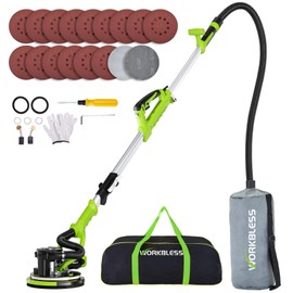 WorkBless Drywall Sander, 1050W 7.2A Popcorn Ceiling Removal Tool, Automatic Drywall Sander with Vacuum Dust Collector, 7 Variable Speed 1000-2100RPM, 15Pcs Sanding Discs(Green)
