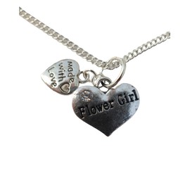 Silver Plated Necklace Flower Girl Love Heart Gem Pendant Wedding Favour