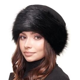 Futrzane Women's Faux Fur Hat, Fleece Winter Hat with Faux Fur Trim - black - black, size: s