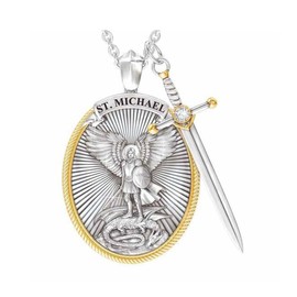 KBRPEY Saint Michael Necklace for Men St Michael Archangel Medal Protection Pendant, Christian Amulet, Fashionable Retro Men's Alloy Necklace Pendant, Prayer Pendant Necklace (Type A)