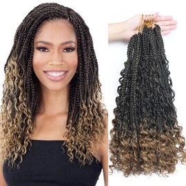 Goddess Crochet Braids Hair Extensions for Women 12 Inch 7 Packs 315g，#1B/27 Ombre Color Curly Boho Braids Crochet Hair