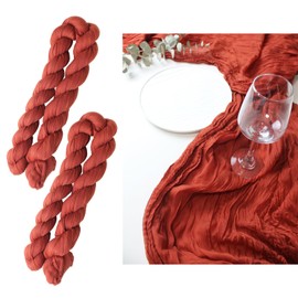 2 Pcs Orange Cheesecloth Table Runner 90 x 400 cm Long Gauze Table Decor for Bridal Baby Shower Birthday Wedding Party Crinkle Cheese Cloth
