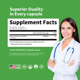 Bovine Colostrum Capsules Supplement 2000mg- 120 Capsules - Gut Health, Muscle Recovery, Energy, Hair, Skin and Immune Supplement | 50% IgG Cow Colostrum for Humans | Superfood, Gluten Free.