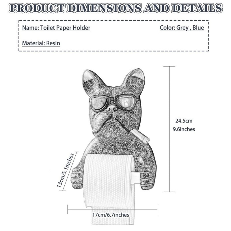 Tissue Roll Dispenser Cute Bulldog-Shaped Toilet Paper Holder, Creative Wall