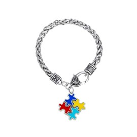 SBI Jewelry Love Heart Autism Awareness Bracelet Puzzle Charm Women Girls Wife Girlfriend Men Son Husband Family Daughter Granddaughter Mom Grandma Jigsaw Anniversary Mothers Day Birthday