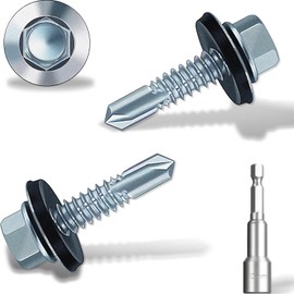 4.8x25 mm Self-Drilling Roofing Screws, 90 pcs Hex Head Self Tapping Screws, Hex Head Self-Drilling Roof Screws with Rubber Sealing Washer. with Hex Socket, Zinc Plat.