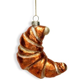 The Bridge Collection 4.5" Glittery Glass Bread Croissant Ornament - Cresecent Roll Bakery Food Christmas Ornament