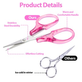 Small Travel Scissors, 3.5" Small Scissors with Cover, Compact Stainless Steel Mini TSA Approved Scissor Carry on for Travel, Sewing, Embroidery, Crafts, Knit (Pink, Purple)