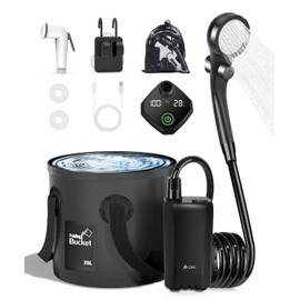 Acare Portable Shower for Camping, 6000mAh Rechargeable Camping Shower Pump with 5Gal/20L Foldable Bucket, IPX7 Waterproof Rinse Kit Portable Outdoor Shower for Hiking, Travel, Car, Pet