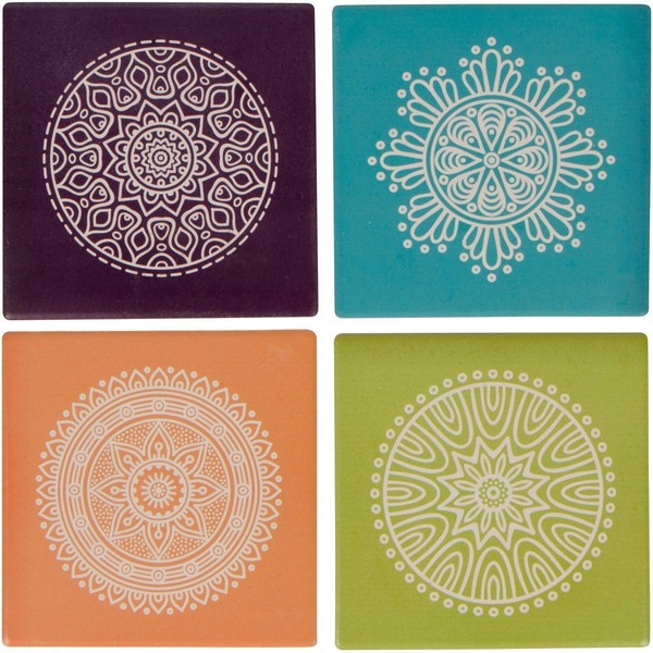 Planet Ethnic Colorful Mandala Circles Designer Ceramic Coaster Set (4