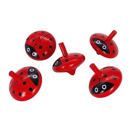 GICO Ladybird Wooden Spinning Tops, Children's Wooden Spinning Top Set with 5 Colourful Spinning Tops, Height 3.5 cm, Diameter 3.5 cm, 6463